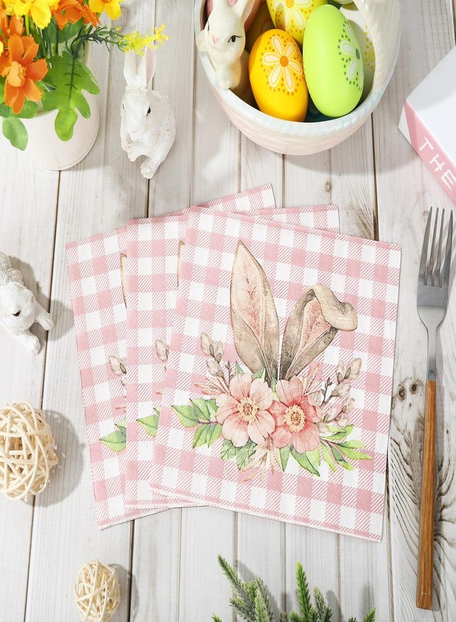 وولاين مجموعة مناديل عيد الفصح من والين، 80 قطعة، بنقشة أرنب وزهور وخضرة، مناديل غداء، مناديل وردية منقوشة بأذني أرنب، مناديل ورقية للاستخدام مرة واحدة، مناديل عشاء، لوازم حفلات الربيع والعطلات، زينة طاولة - Image 4